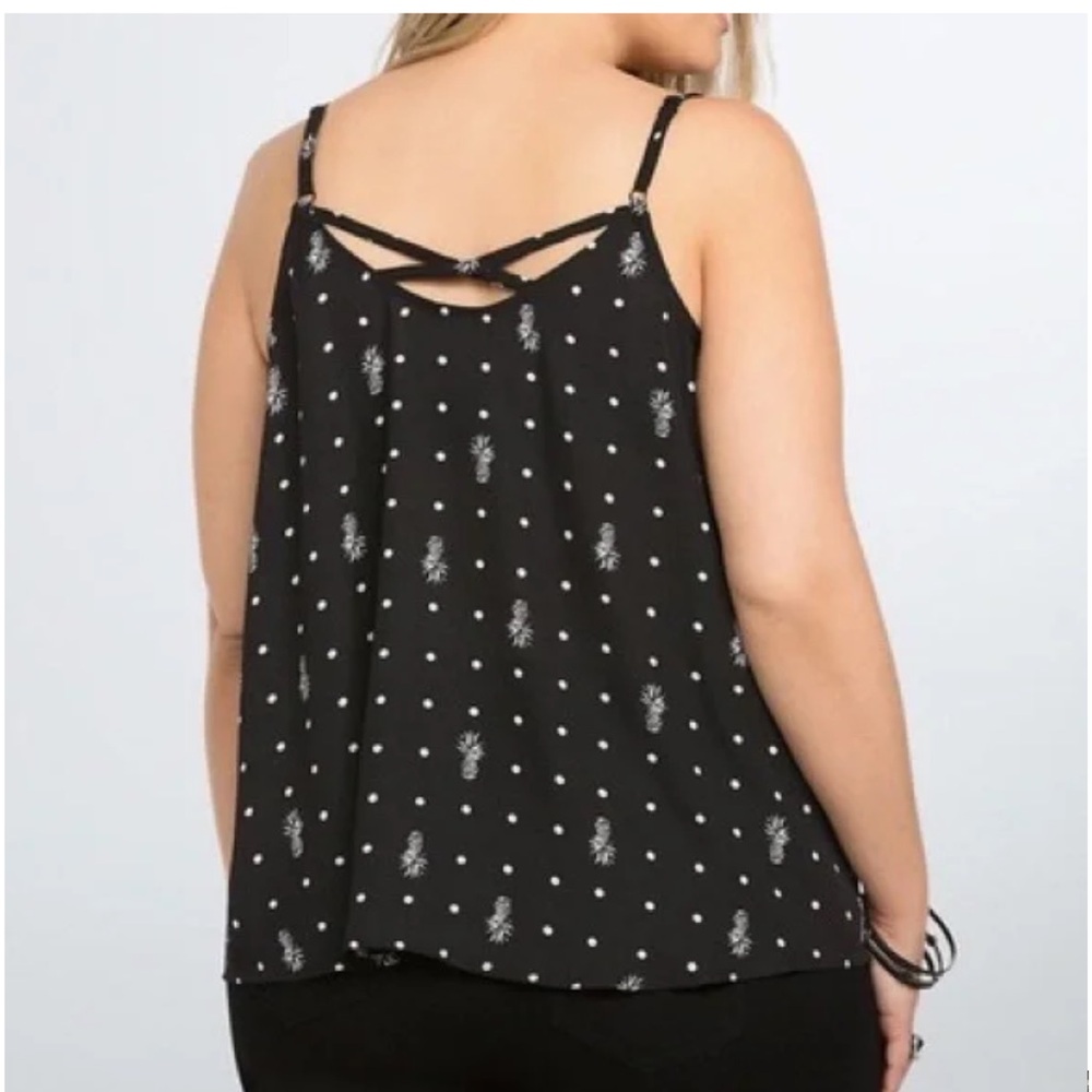 Torrid Pineapple and Polka Dot Pleated Camisole w/Criss Cross Detail on Back - Picture 2 of 8